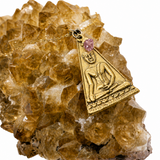 Pink Tourmaline Triangle Buddha Gold Necklace