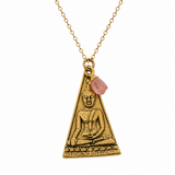 Pink Tourmaline Triangle Buddha Gold Necklace