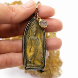 Standing Buddha Pendant Necklace with Herkimer Diamond, Labradorite & Moonstone