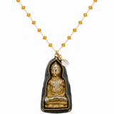 Thai Buddha Amulet Citrine Gold Beaded Necklace