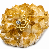 Lotus Flower Gold Necklace with Aquamarine Charm Droplet