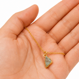 Aquamarine Droplet Charm Necklace on a Gold Filled Chain