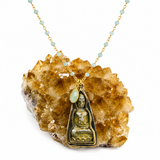 Aquamarine Beaded Chain Necklace with Luang Phor Thuad Buddha Amulet