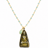 Aquamarine Beaded Chain Necklace with Luang Phor Thuad Buddha Amulet