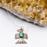 Native American Turquoise Thunderbird Pendant Necklace in Sterling Silver
