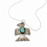 Native American Turquoise Thunderbird Pendant Necklace in Sterling Silver