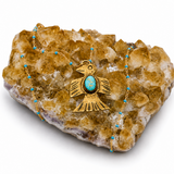 Native American Turquoise Thunderbird Pendant Beaded Gold Necklace