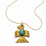 Native American Turquoise Thunderbird Pendant Gold Necklace