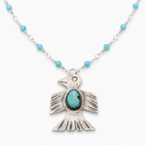 Native American Sterling Silver Turquoise Thunderbird Beaded Necklace