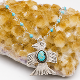 Native American Sterling Silver Turquoise Thunderbird Beaded Necklace