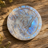 Golden Moonstone Crystal All-Seeing Eye Carving