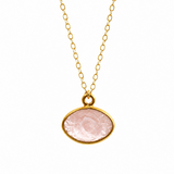 Pink Rose Quartz Evil Eye Gold Necklace for Love and Compassion