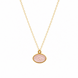 Pink Rose Quartz Evil Eye Gold Necklace for Love and Compassion