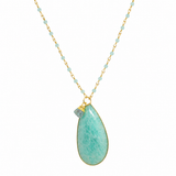 Amazonite Teardrop Pendant Necklace with Aquamarine Beaded Chain & Droplet