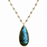 Labradorite Cabochon Teardrop Beaded Gold Necklace – Protection Crystal