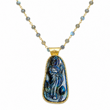Quan Yin Labradorite Pendant Gold Necklace with Beaded Labradorite Chain