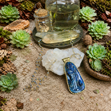 Quan Yin Labradorite Pendant Gold Necklace with Beaded Labradorite Chain
