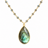 Labradorite Bezel Teardrop Beaded Gold Necklace – Protection Crystal