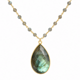 Labradorite Bezel Teardrop Beaded Gold Necklace – Protection Crystal