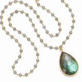 Labradorite Bezel Teardrop Beaded Gold Necklace – Protection Crystal