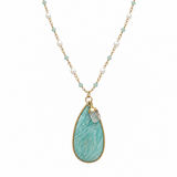 Amazonite Teardrop Pendant Beaded Chain Necklace with Aquamarine, Pearl & Aqua Chalcedony
