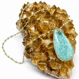 Amazonite Teardrop Pendant Necklace with Aquamarine Beaded Chain & Droplet