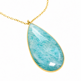 Large Amazonite Teardrop Pendant Necklace with Gold Filled Chain