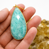 Large Amazonite Teardrop Pendant Necklace with Gold Filled Chain