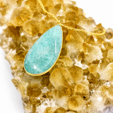 Large Amazonite Teardrop Pendant Necklace with Gold Filled Chain