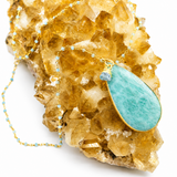 Amazonite Teardrop Pendant Necklace with Aquamarine Beaded Chain & Droplet