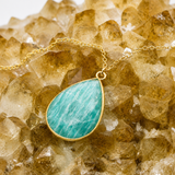 Amazonite Teardrop Pendant Necklace with Gold Filled Chain