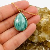 Amazonite Teardrop Pendant Necklace with Gold Filled Chain