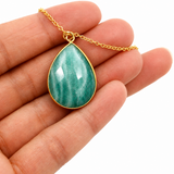 Amazonite Teardrop Pendant Necklace with Gold Filled Chain