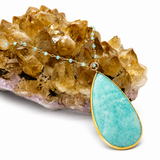 Amazonite Teardrop & Aquamarine Beaded Crystal Necklace with Gold