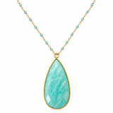 Amazonite Teardrop & Aquamarine Beaded Crystal Necklace with Gold