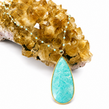 Amazonite Teardrop & Aquamarine Beaded Crystal Necklace with Gold