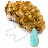 Amazonite Teardrop & Aquamarine Beaded Crystal Necklace with Gold