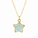 Aqua Chalcedony Star Gold Necklace