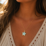 Aqua Chalcedony Star Gold Necklace