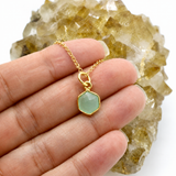 Aqua Chalcedony Mini Hexagon Gold Necklace