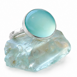 Hammered Aqua Chalcedony Ring in 925 Sterling Silver