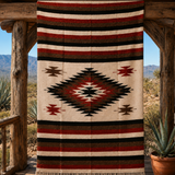Rust Mexican Aztec Diamond Blanket – Desert Cream