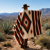 Rust Mexican Aztec Diamond Blanket – Desert Cream