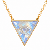 Moonstone All Seeing Evil Eye Gold Triangle Necklace for New Beginnings & Protection