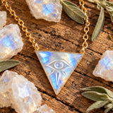 Moonstone All Seeing Evil Eye Gold Triangle Necklace for New Beginnings & Protection
