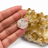 Rainbow Moonstone Hexagon Gold Necklace
