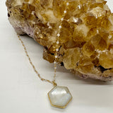 Rainbow Moonstone Hexagon Shape Gold Beaded Chain Neckace