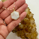 Rainbow Moonstone Hexagon Shape Gold Beaded Chain Neckace