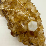 Rainbow Moonstone Hexagon Shape Gold Beaded Chain Neckace