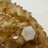 Rainbow Moonstone Hexagon Shape Gold Beaded Chain Neckace